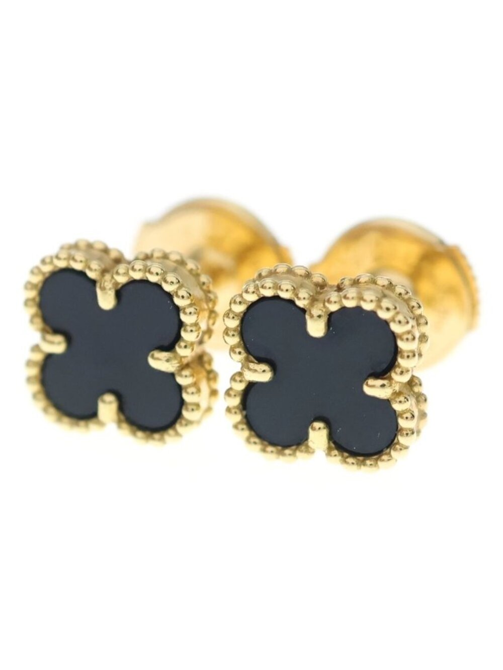 Van Cleef & Arpels Suit Alhambra Onyx Earrings 18k Gold Yellow